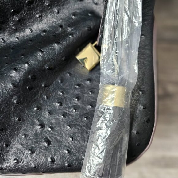 G.I.L.I. Veronica NEW Black Ostrich Embossed Leather Hobo Shoulder Bag - Picture 7 of 14
